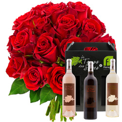 20 ROSES + COFFRET 3 VINS 20 ROSES + COFFRET 3 VINS