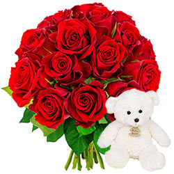 15 ROSES + OURSON 15CM 15 ROSES + OURSON 15CM