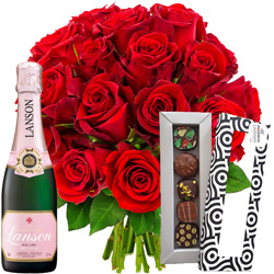 20 ROSES + 1/2 LANSON ROSE + 5 CHOCOLATS 20 ROSES + 1/2 LANSON ROSE + 5 CHOCOLATS