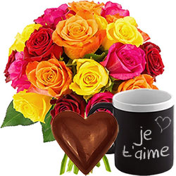 ROSES, CHOCOLAT ET MUG ROSES, CHOCOLAT ET MUG