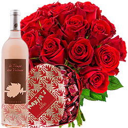 20 ROSES + MELANGE GOURMAND + VIN ROSE 75CL 20 ROSES + MELANGE GOURMAND + VIN ROSE 75CL