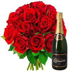 15 ROSES ROUGES + CHAMPAGNE