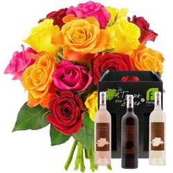 15 ROSES + COFFRET 3 VINS 15 ROSES + COFFRET 3 VINS