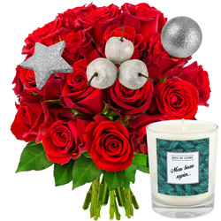 20 ROSES + BOUGIE MON BEAU SAPIN