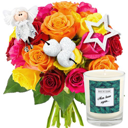 20 ROSES + BOUGIE MON BEAU SAPIN