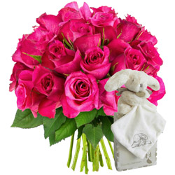 30 ROSES FUCHSIAS + DOUDOU LAPIN 30 ROSES FUCHSIAS + DOUDOU LAPIN