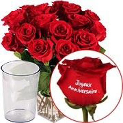 Roses Marquees Joyeux Anniversaire Vase Livraison En France Florajet