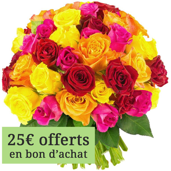 Les Roses "80 ROSES MULTICOLORES" Livraison Express Florajet
