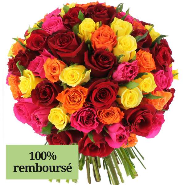 Bouquet de roses "80 ROSES MULTICOLORES" Livraison Express Florajet