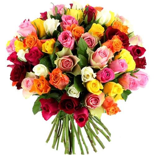 Bouquet de roses "50 ROSES VARIEES + VASE" Livraison Express Florajet
