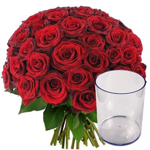 Bouquet de roses "50 ROSES ROUGES + VASE" Livraison Express Florajet